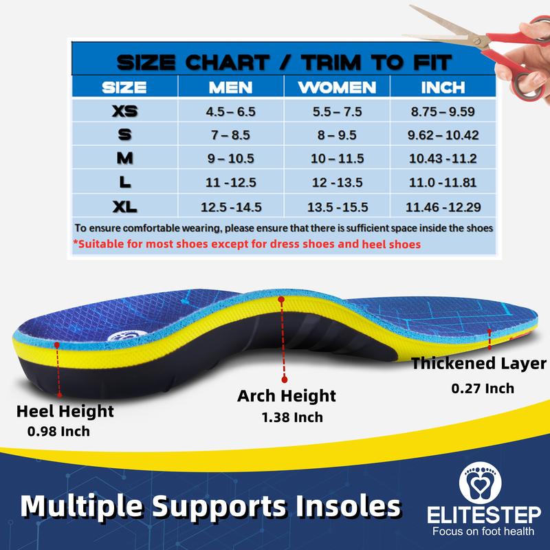 220+ lbs Heavy Duty Support Pain Relief Thick Insole, Plantar Fasciitis Relief High Arch Support Insoles for Women Men, Flat Feet, Shoe Inserts with Cushion Absorbs Shock