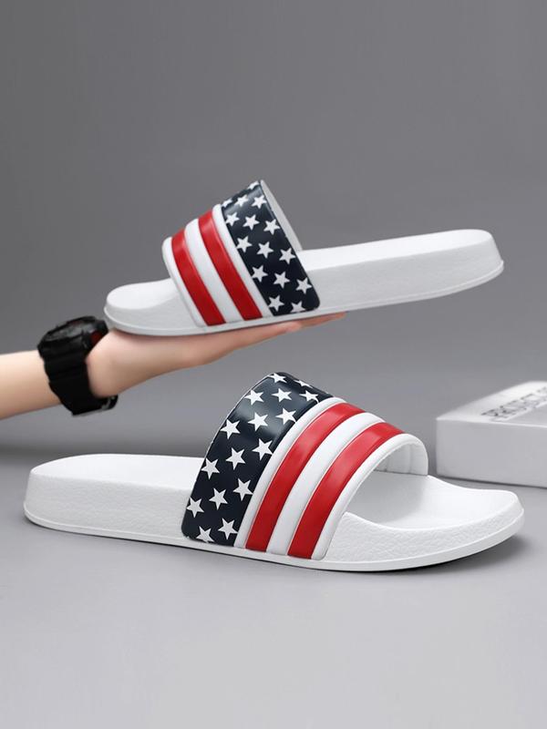 Men's Casual Striped & Star Pattern Slides, Fashionable Comfortable Bathroom Slippers, Trendy Slippers for Indoor & Outdoor Wear