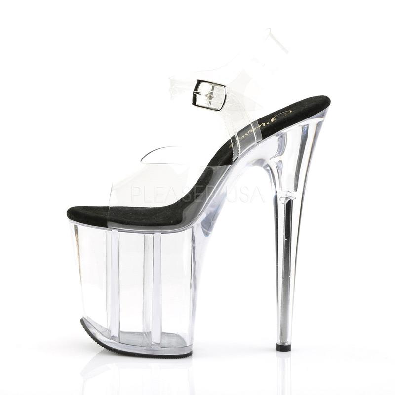 Pleaser FLAMINGO-808 Clear-Black Ankle Strap Sandals