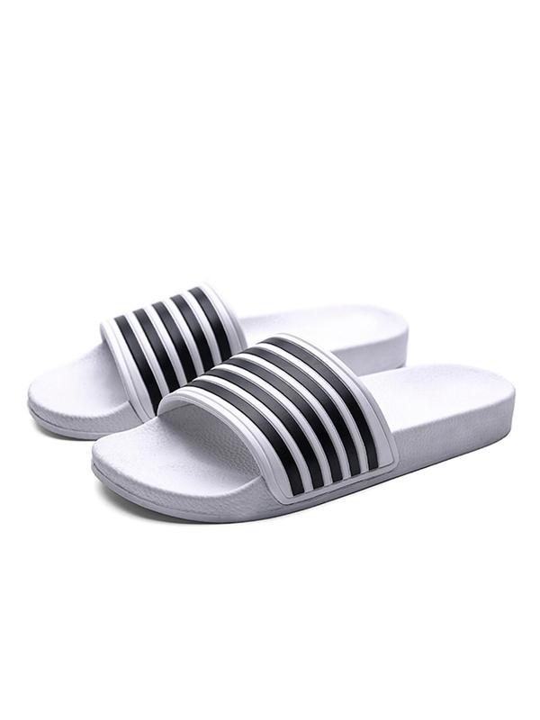 Men's Casual Striped & Star Pattern Slides, Fashionable Comfortable Bathroom Slippers, Trendy Slippers for Indoor & Outdoor Wear