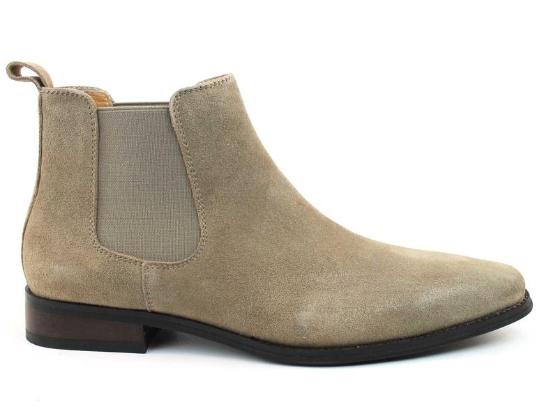 Men's Real Suede Tan Chelsea Boots Ankle High Pull On Round Toe Slip Resistant Block Heel AZARMAN