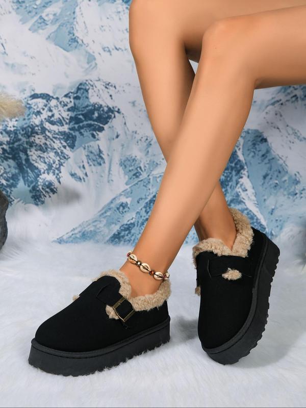 Women's Solid Color Plush Platform Ankle Boots, 2024 Fall New Style Casual Warm Comfortable Home Slippers, Non-slip Soft Slippers for Indoor & Outdoor Wear Boots for Fall 2024, Winter Outfits 2024, 80s Fashion Fluffy Slippers