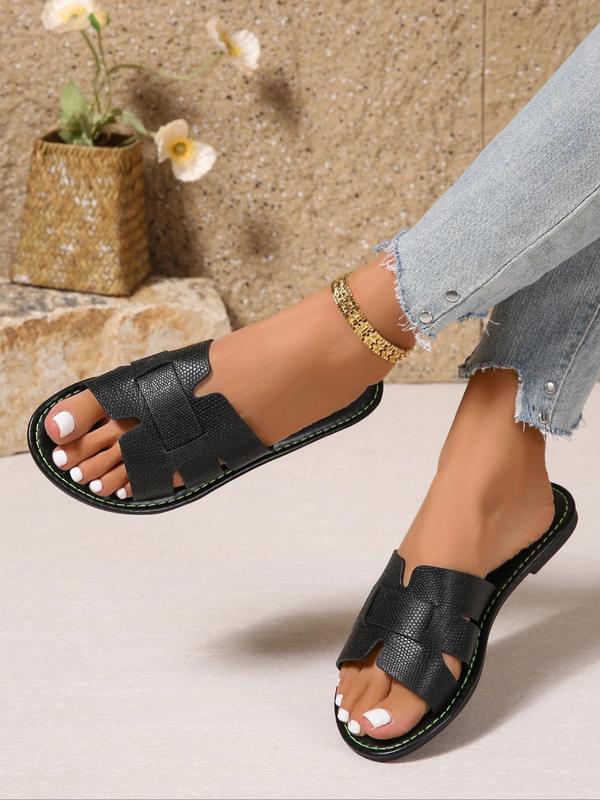 Women's Fashionable Plain Color Slip on Sandals, Casual Open Toe Flat Sandals for Beach, Fashionable Shoes for Daily Wear