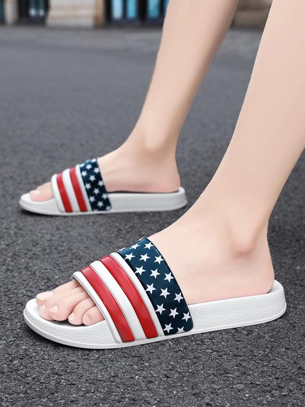 Men's Casual Striped & Star Pattern Slides, Fashionable Comfortable Bathroom Slippers, Trendy Slippers for Indoor & Outdoor Wear