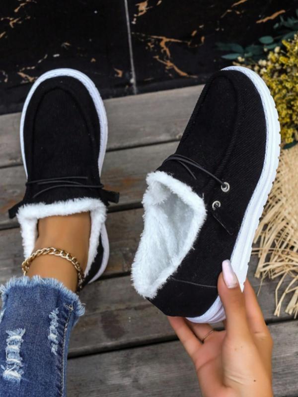 Women's Casual Comfort Minimalist Fluffy Corduroy Slip-on Shoes, Fuzzy Soft Flat Shoes for Fall & Winter, Comfy Warm Walking Shoes for Daily Footwear for Girl