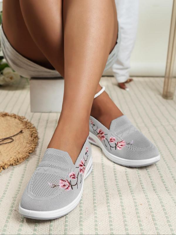 Women's Floral Embroidery Slip on Low Top Sneakers, Casual Comfortable Breathable Running Shoes, All-match Commuter Shoes for Work & Daily Wear