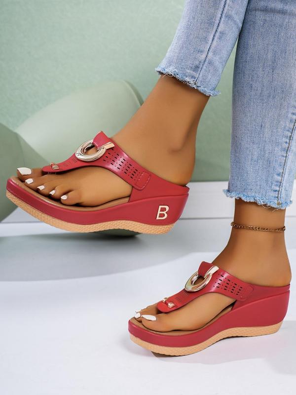 Women's Fashionable Hollow Out Buckle Design Wedge Sandals, Casual Trendy Flat Sandals, Versatile Shoes for Beach Vacation