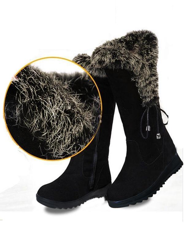 Women's Bow Decorated Plush Boots, Casual Comfortable Thickened Lined Snow Boots, Simple Design Warm & Cozy Non-slip Boots for Fall & Winter