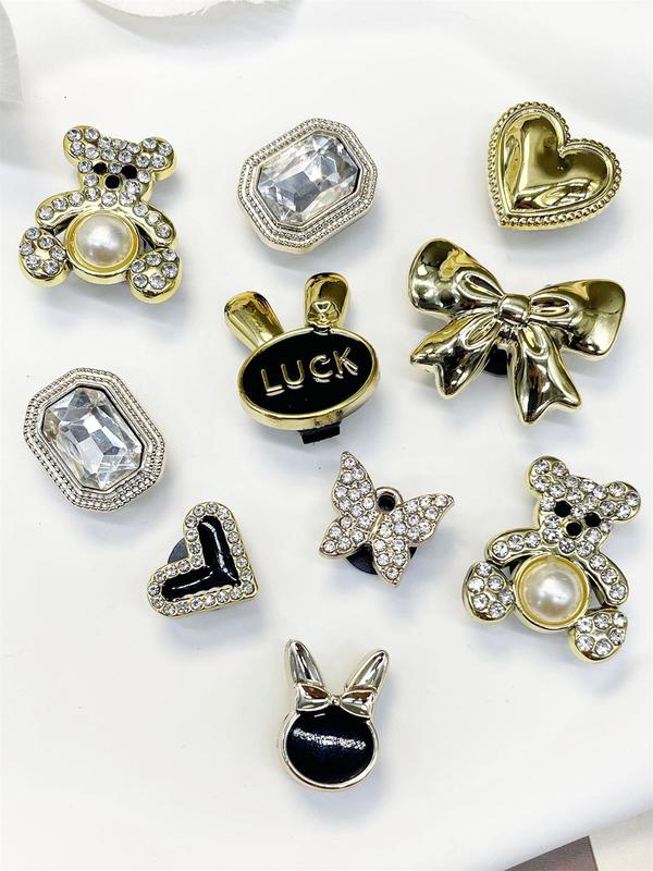 Cute Rhinestone & Faux Pearl Decorated Shoe Charms, 10pcs Fashionable Heart Bear Rabbit Bow Shape Shoes Accessories for Clogs, Shoes Diy Decoration for Women & Girls