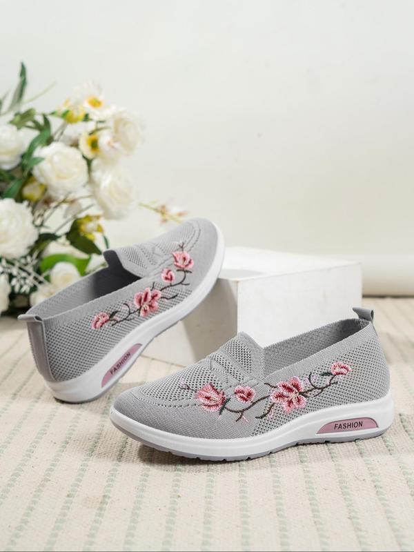 Women's Floral Embroidery Slip on Low Top Sneakers, Casual Comfortable Breathable Running Shoes, All-match Commuter Shoes for Work & Daily Wear