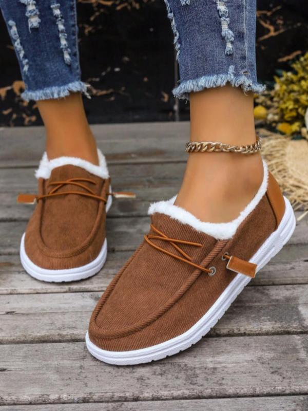 Women's Casual Comfort Minimalist Fluffy Corduroy Slip-on Shoes, Fuzzy Soft Flat Shoes for Fall & Winter, Comfy Warm Walking Shoes for Daily Footwear for Girl