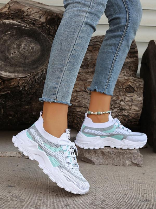 Women's Fashionable Letter Pattern Lace Up Mesh Sneakers, Casual Comfortable Breathable Sports Running Shoes, All-match Basic Shoes for Daily Wear