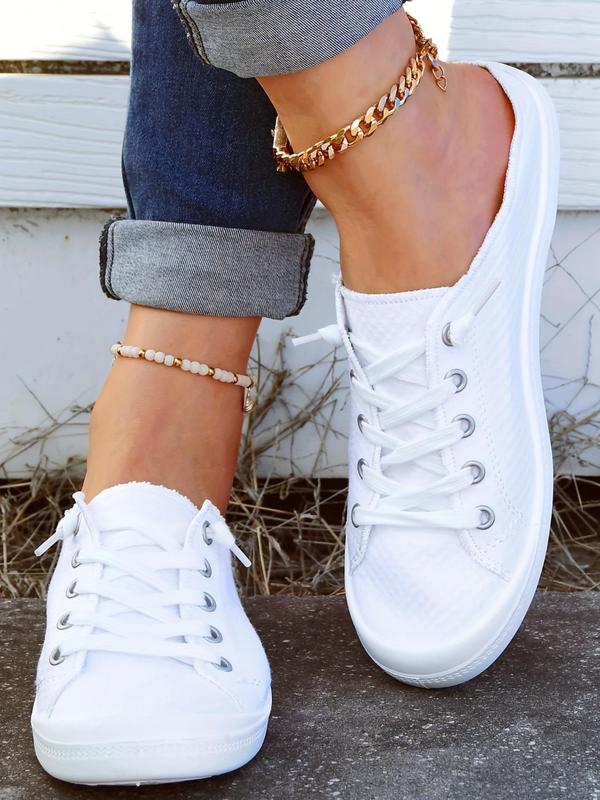 Women's Fashionable Plain Lace Up Low Top Sneakers, Casual Comfortable Round Toe Shoes for Daily Wear, Breathable Comfortable Shoes for Daily Wear, Perfect for Students and Outdoor