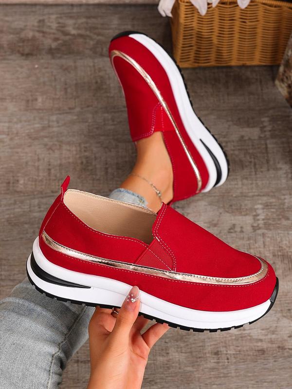 Women's Fashionable  Slip on Platform Sneakers, Casual Comfortable Low Top Shoes for Daily Wear, Female All-match Round Toe Shoes for Daily Wear