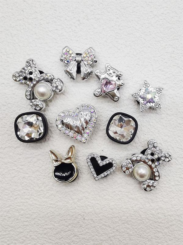 Cute Rhinestone & Faux Pearl Decorated Shoe Charms, 10pcs Fashionable Heart Bear Rabbit Bow Shape Shoes Accessories for Clogs, Shoes Diy Decoration for Women & Girls