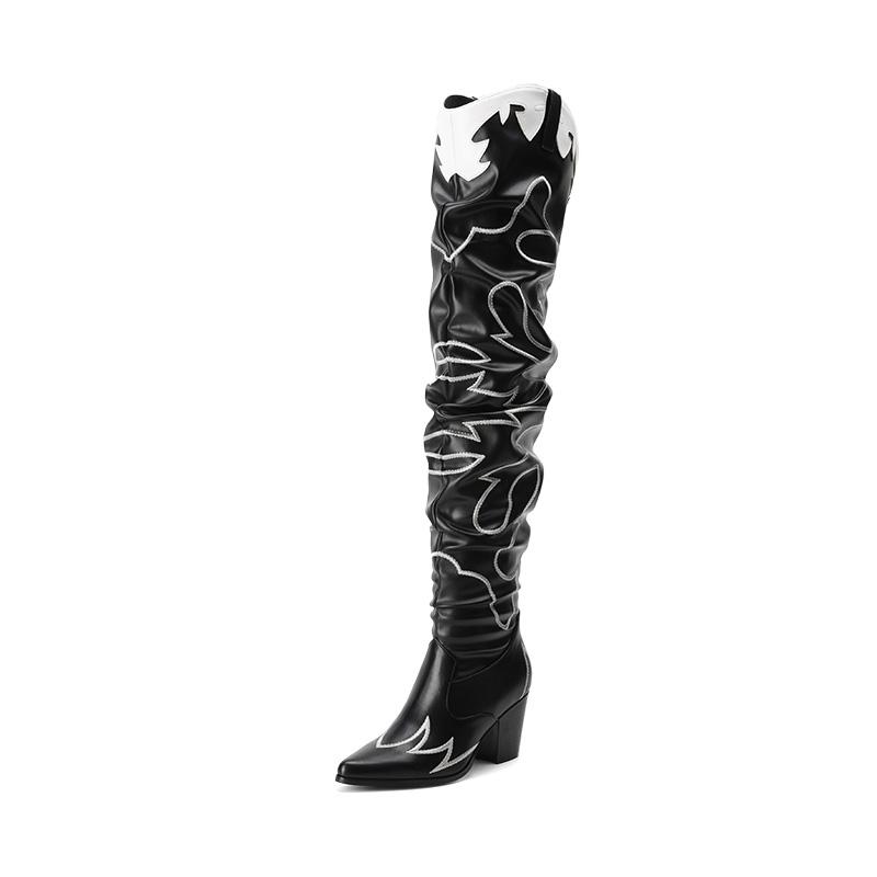 Dream Pairs Women's Western Embroidery Thigh High Boots