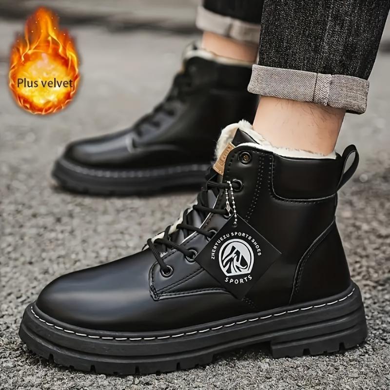 Men'S High Top Snow Boots, Fashionable Minimalist Style, Waterproof, Windproof, Anti-Slip, Durable, with Faux Fur Lining, for Fall Winter - Ideal for Hiking, Daily Wear & Casual Activities