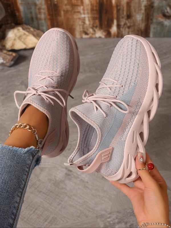 Women's Fashion Lace Up Low Top Blade Soles Sneakers, Casual Breathable Comfortable Sports Running Walking Shoes, All-match Round Toe Chunky Sneakers for Daily Wear