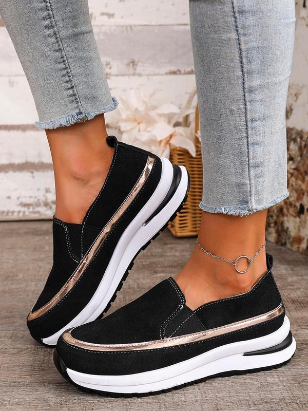 Women's Fashionable  Slip on Platform Sneakers, Casual Comfortable Low Top Shoes for Daily Wear, Female All-match Round Toe Shoes for Daily Wear