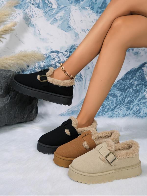 Women's Solid Color Plush Platform Ankle Boots, 2024 Fall New Style Casual Warm Comfortable Home Slippers, Non-slip Soft Slippers for Indoor & Outdoor Wear Boots for Fall 2024, Winter Outfits 2024, 80s Fashion Fluffy Slippers