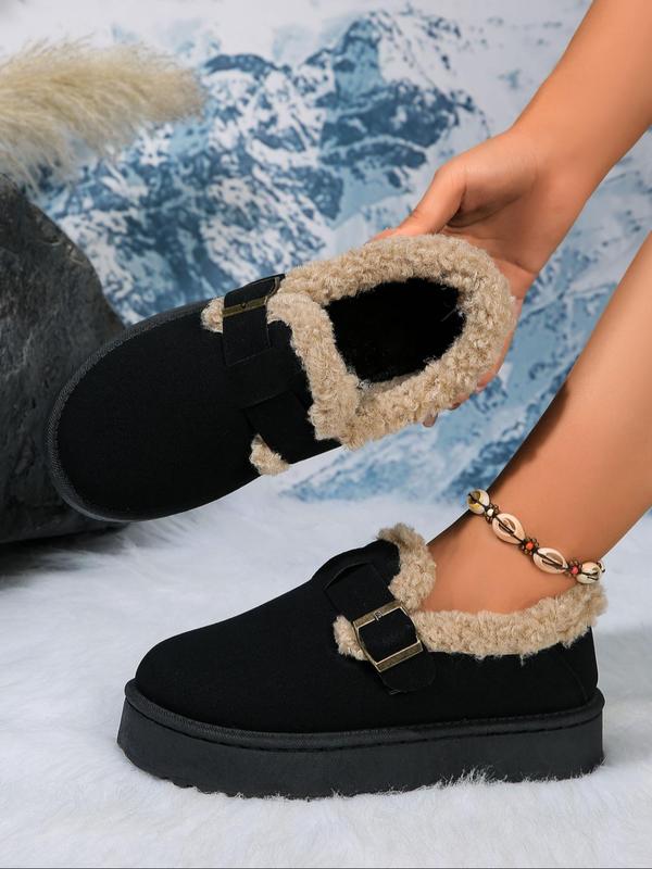 Women's Solid Color Plush Platform Ankle Boots, 2024 Fall New Style Casual Warm Comfortable Home Slippers, Non-slip Soft Slippers for Indoor & Outdoor Wear Boots for Fall 2024, Winter Outfits 2024, 80s Fashion Fluffy Slippers