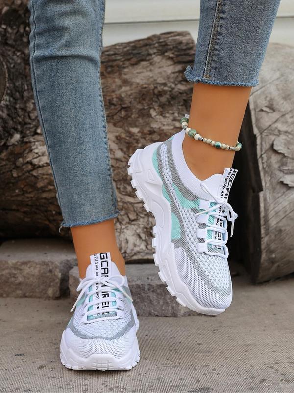 Women's Fashionable Letter Pattern Lace Up Mesh Sneakers, Casual Comfortable Breathable Sports Running Shoes, All-match Basic Shoes for Daily Wear