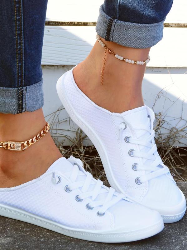 Women's Fashionable Plain Lace Up Low Top Sneakers, Casual Comfortable Round Toe Shoes for Daily Wear, Breathable Comfortable Shoes for Daily Wear, Perfect for Students and Outdoor