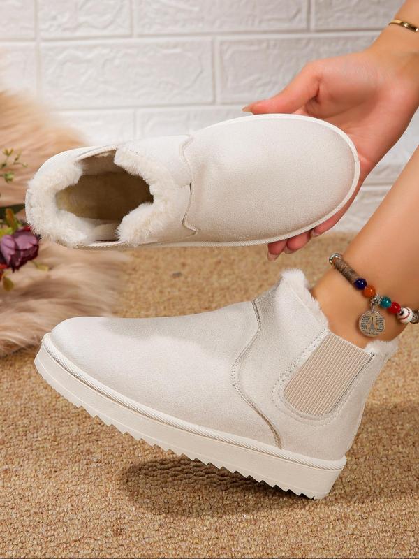 Women's Fashionable Solid Color Slip on Snow Boots, Casual Comfortable Warm Flat Boots for Winter, Female All-match Round Toe Shoes for Daily Wear