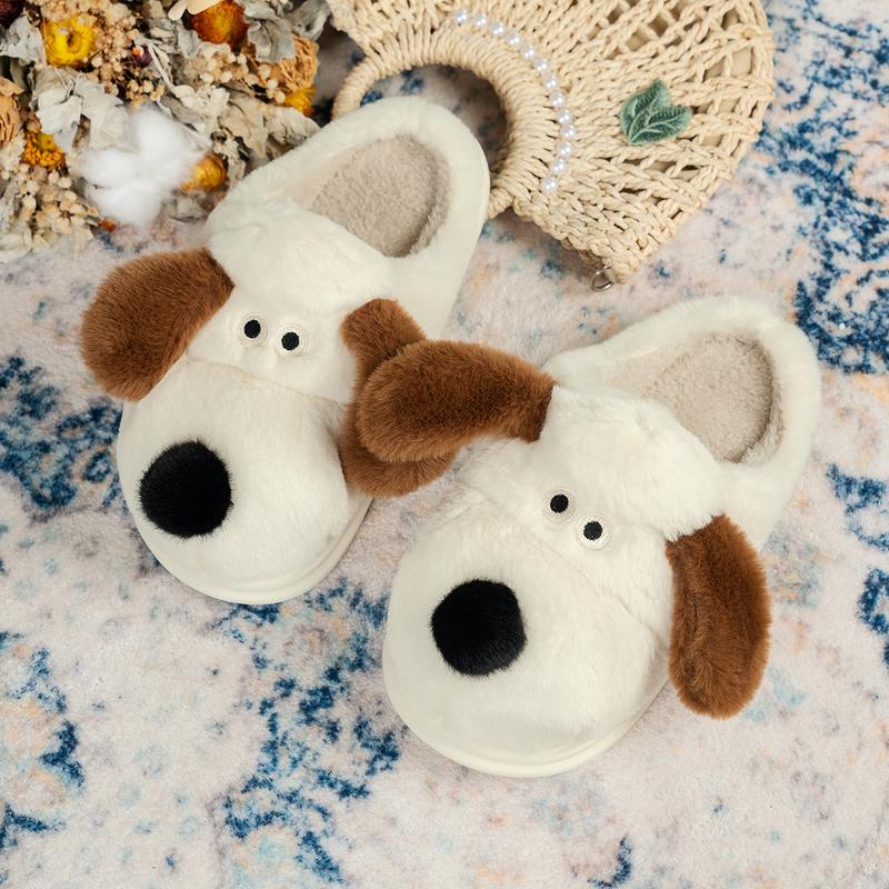 Women Men Cute Cotton Slippers Cartoon Plush Animal Cow Cotton Slippers Indoor Outdoor Puppy Slippers Footwear Walking Shoes