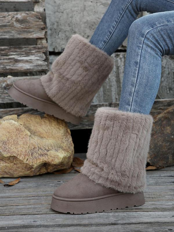 Women's Solid Color Plush Lining Snow Boots, Casual Warm Thick Sole Boots for Fall & Winter, Female All-match Trendy Shoes for Daily Wear