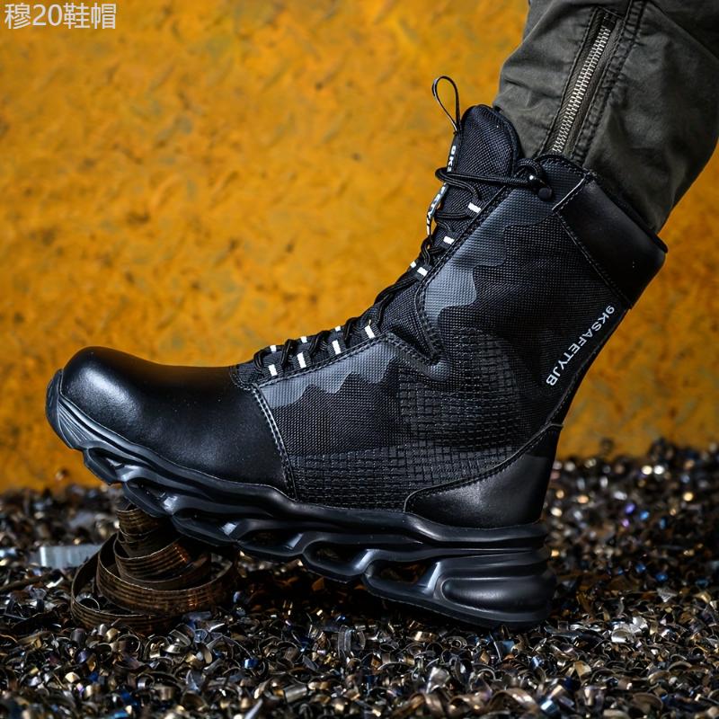 Men's Ultra-Comfy Steel Toe Safety Shoes - High Top, Puncture Proof, Non Slip, Durable Rubber Sole, Breathable, Water Resistant, Industrial Grade, Construction Footwear for Heavy Duty Work Boy Closed Boy Closed Walking Shoes Leather Lace Comfort