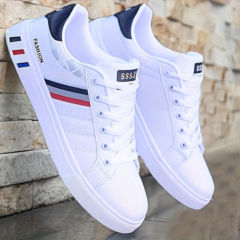 Men's Casual Skateboard Shoes-Comfortable and Durable White Sneaker | Non-Slip PVC Bottom, Lace-up, Low-Top Design