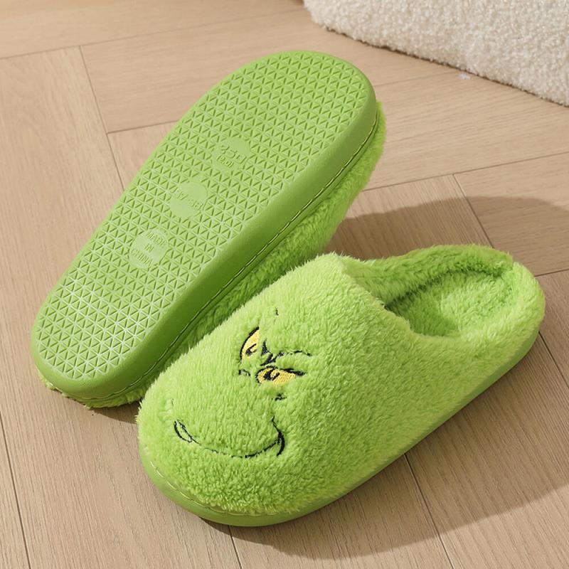 Cute Cartoon Slippers The Slipper Soft Green Plush Slipper Fluffy Weird FaceSlipper Winter Christmas Shoes Santa Gift Slipper for Couple Men Women cute slippers