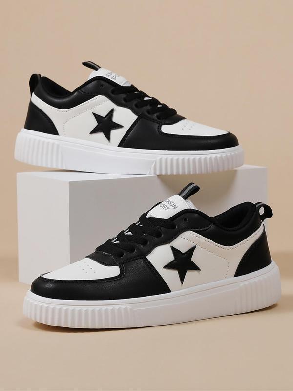 Women's Star Patched Lace Up Sneakers, Casual Comfortable Breathable Sports Shoes, Female All-match Round Toe Shoes for Daily Wear