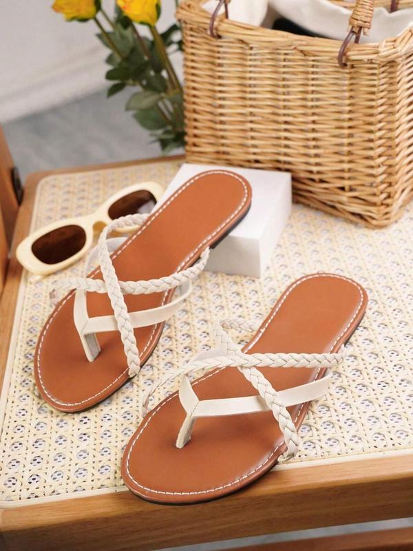 Women's Fashionable Braided Textured Design Slippers, Casual Comfortable Cross Design Slide Sandals, Female Summer Beach Shoes