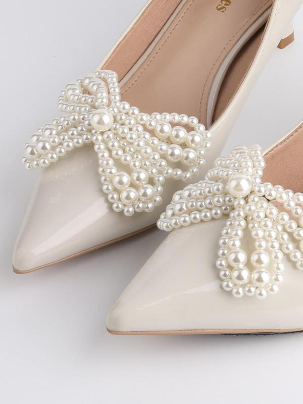 Faux Pearl Decorated Bowknot Design Shoe Clips, Cute Elegant Removable Shoe Decoration Charms for High Heels, Fashionable Shoes Accessories for Women & Girls