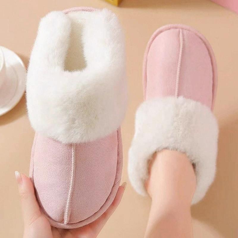 Warm Women's Plush Fleece-Lined Slip-On Moccasin with Fluffy Detail - Non-Slip Winter Home Slippers on Flat Platform Sole indoor  shoes Soft Anti-Skid