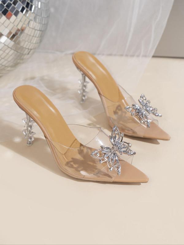 Women's Rhinestone Decorated Butterfly Design High Heel Sandals, Elegant Pointed Toe Sandals for Party, Banquet, Fashionable Shoes for Daily Wear