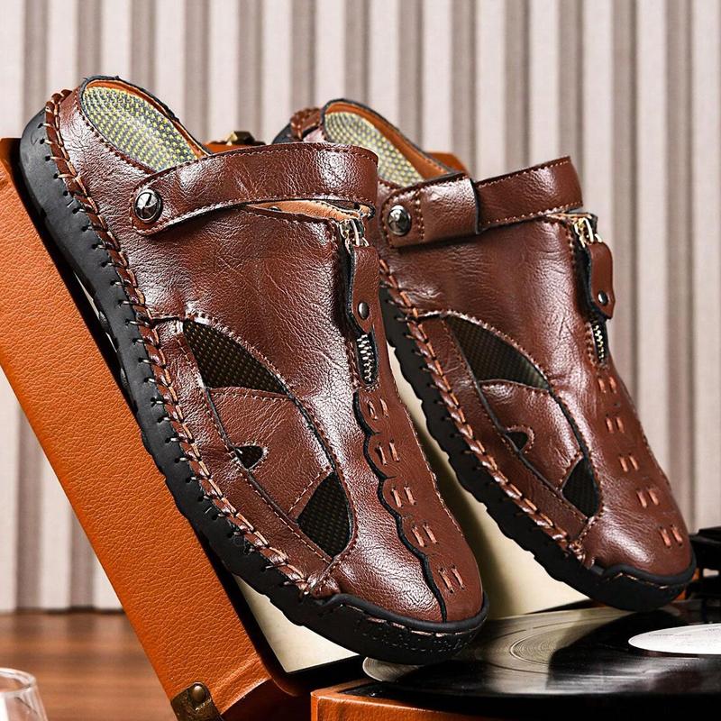 Men's Casual Sandals Slippers Outdoor Leather Closed Toe Beach Shoes