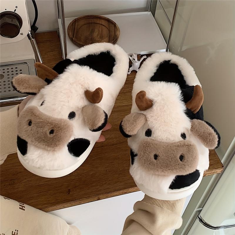 Cute Cow Slippers for Women Men Kawaii Fuzzy Slippers Cozy Soft Cloud Warm Comfy House Slippers for Women Men Walking Shoes Flipflop Footwear Girl