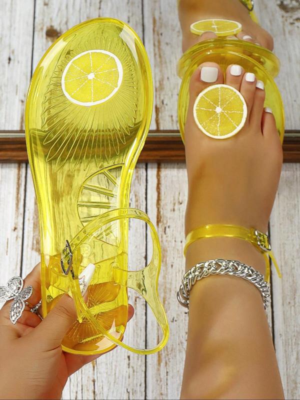 Women's Lip & Lemon Decor Toe Thong Sandals, Casual Soft Sole Sandals for Summer, Non-slip Sandals for Beach, Fashionable Shoes for Women & Girls