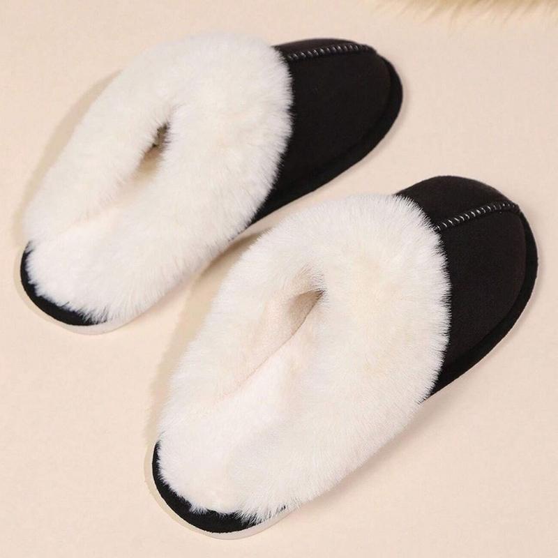 Warm Women's Plush Fleece-Lined Slip-On Moccasin with Fluffy Detail - Non-Slip Winter Home Slippers on Flat Platform Sole indoor  shoes Soft Anti-Skid