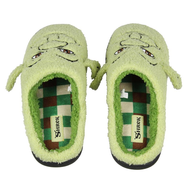 Shrek Men's Embroidered Big Face With 3D Ears Fleece Lined Adult Slippers Plaid Insole Print For Men And Women