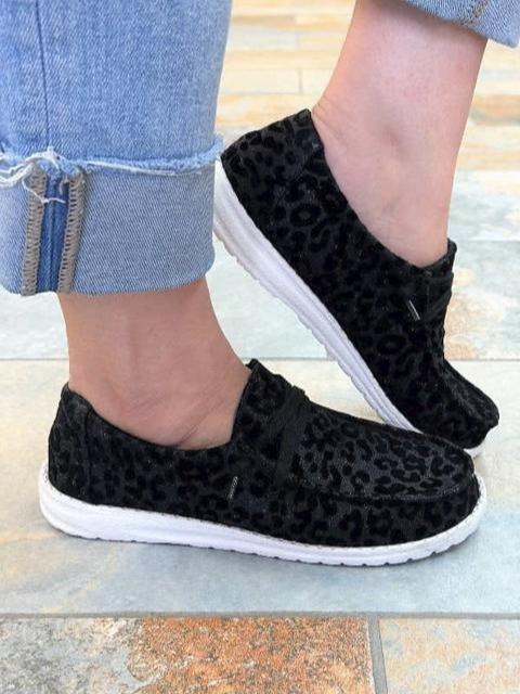 Black Glitter Leopard Slide On