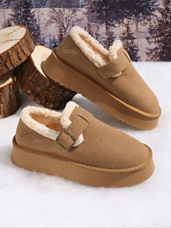 Women's Fashionable Contrast Faux Fur Belted Design Slippers, Casual Soft Comfortable Home Slippers, Warm Slippers for Indoor & Outdoor Use for Fall & Winter