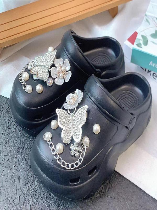 Fashionable Flower & Butterfly Design Shoe Charms, Cute Faux Pearl Decor Shoe Charms for Women's Clogs, Elegant Shoes Decorations for Birthday Gift