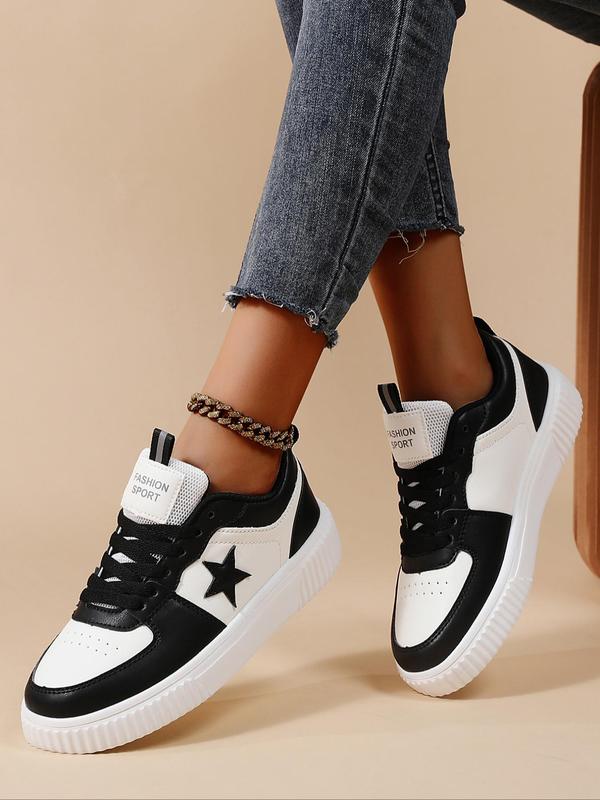 Women's Star Patched Lace Up Sneakers, Casual Comfortable Breathable Sports Shoes, Female All-match Round Toe Shoes for Daily Wear