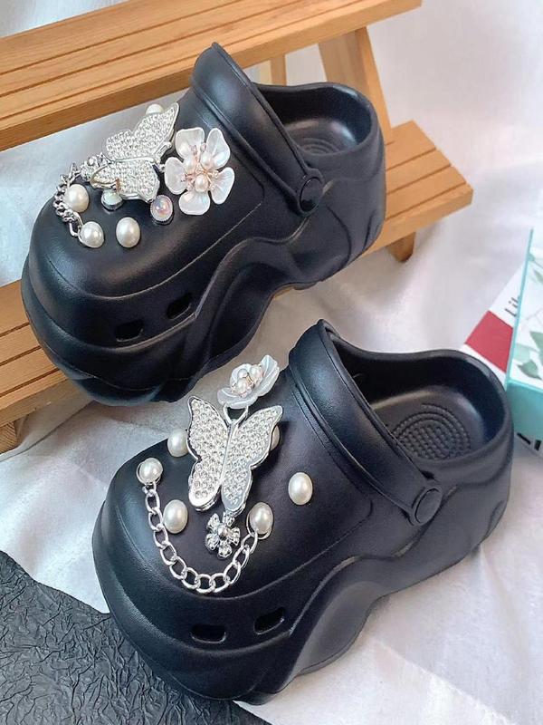 Fashionable Flower & Butterfly Design Shoe Charms, Cute Faux Pearl Decor Shoe Charms for Women's Clogs, Elegant Shoes Decorations for Birthday Gift