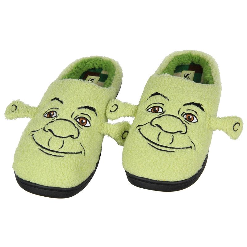 Shrek Men's Embroidered Big Face With 3D Ears Fleece Lined Adult Slippers Plaid Insole Print For Men And Women