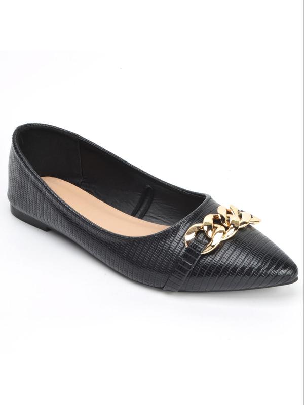 Women's 1 Pair Minimalist Temperament Flats, Chain Decorated Slip on Flats, Elegant Pointed Toe Thin Shoes for All Seasons